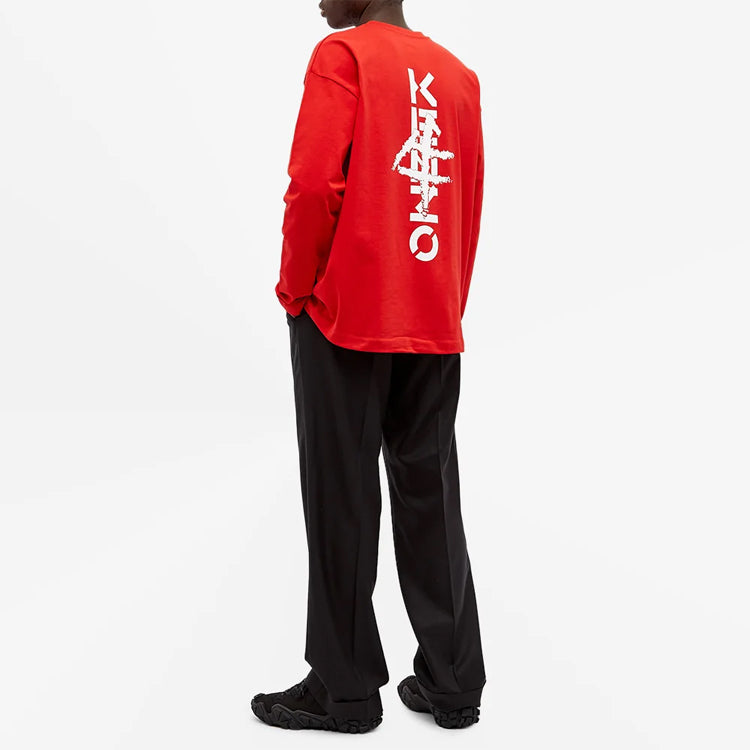 Men's KENZO China Capsule Series Pattern Logo Printing Round Neck Long Sleeves Red FB55TS1644SB-21