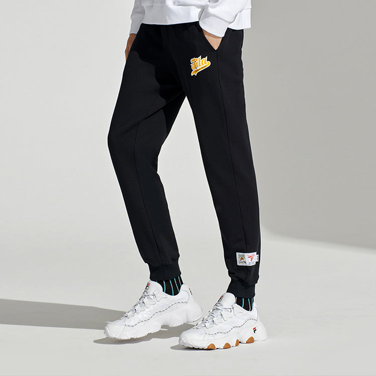 FILA FUSION Casual Sports Printing Bundle Feet Knit Sports Long Pants Black T11M112608F-BK