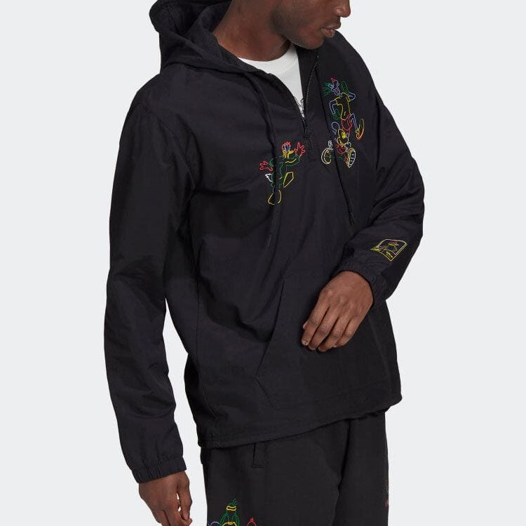 adidas originals x Disney Crossover Half Zipper Pullover Large Logo Cartoon animal Pattern Long Sleeves Jacket Black HF4929