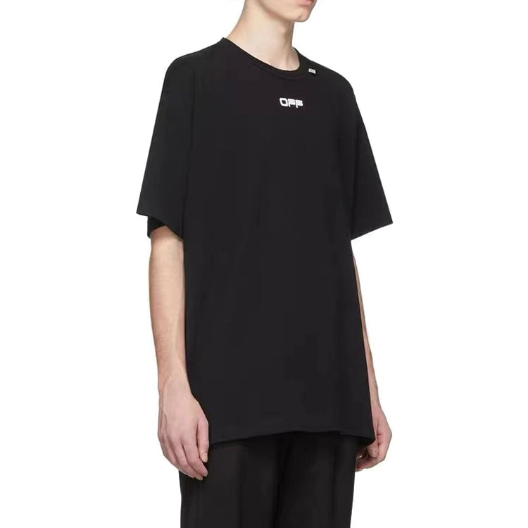 Off-White C/O Virgil Abloh Men's Black Wavy Line Logo Slim Tee Black OMAA027R201850041001