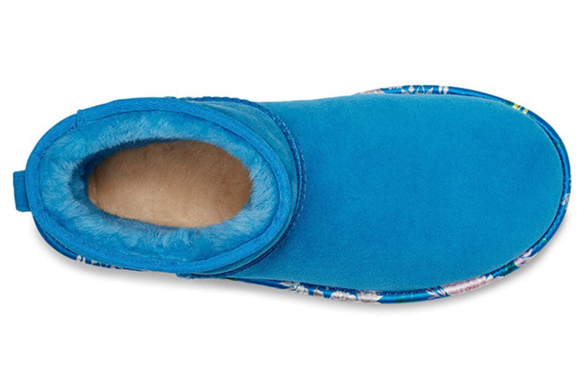 (WMNS) UGG Classic Mini Floral Snow Boots Blue 1111093-BAS