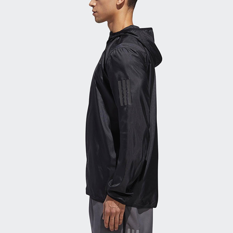 adidas Own The Run Jkt Running Athleisure Casual Sports hooded Zipper Jacket Black DN8763