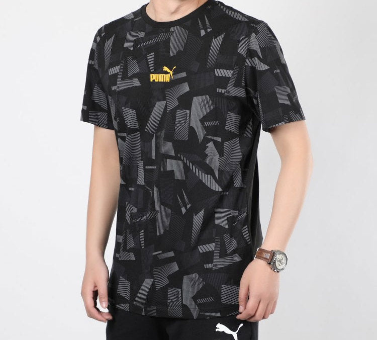 PUMA Contrasting Colors Logo Round Neck Short Sleeve Black 586045-01