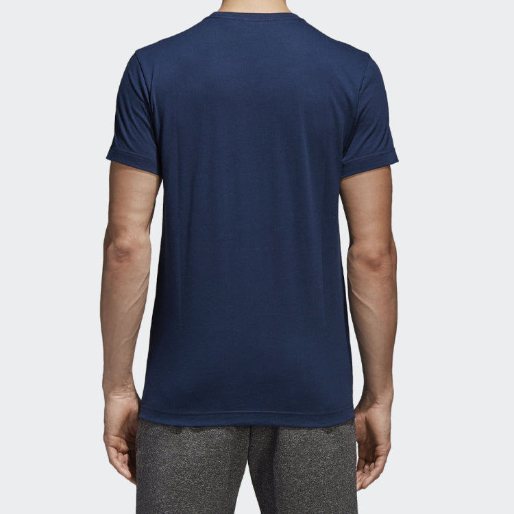 adidas Logo Printing ribbed Round Neck Short Sleeve Blue CV4517