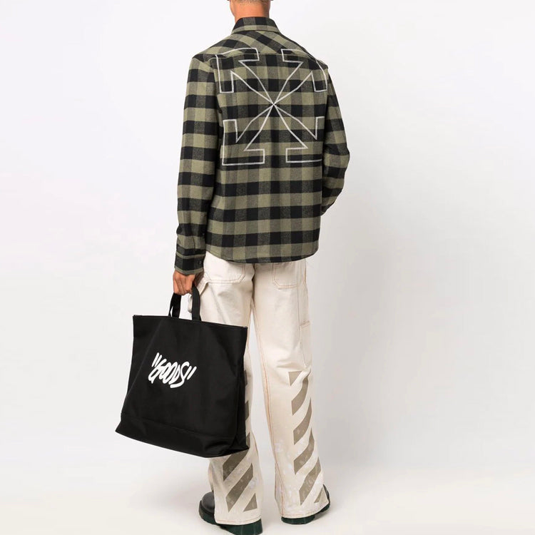 Off-White FW21 Arrow flannel Plaid Long Sleeves Shirt Loose Fit Yellow OMGA133F21FAB0011001