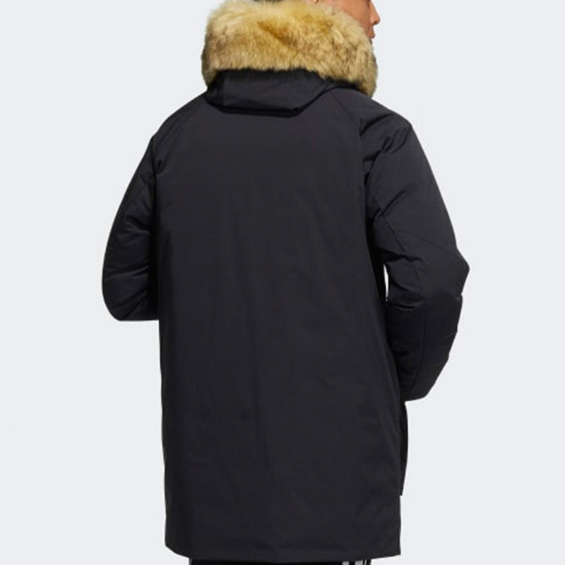 adidas Down Parka Outdoor Solid Color mid-length hooded Stay Warm Down Jacket Black H20761