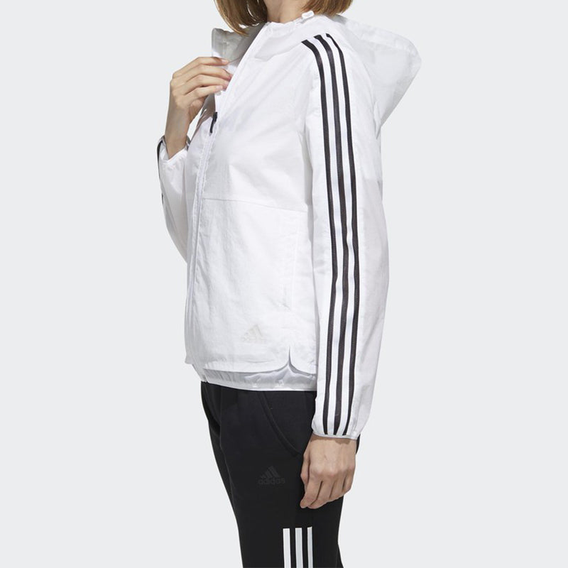(WMNS) adidas Three Stripes Printing Hooded Jacket 'White Black' FM9257
