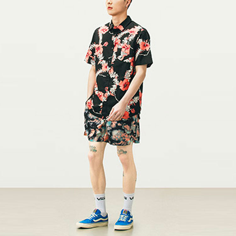 Vans Unisex Flowers Printing Short Sleeve Shirt Black Blue VN0A5E6HZCS