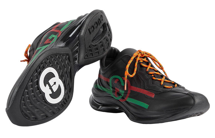 Gucci Run Side-Stripe Lace-Up Sneakers 'Black Red Green' 721111-UHH20-1000