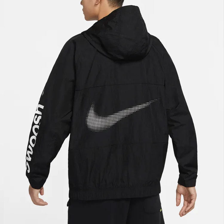 Men's Nike Alphabet Logo Printing Woven Hooded Jacket Autumn Black DX6311-010