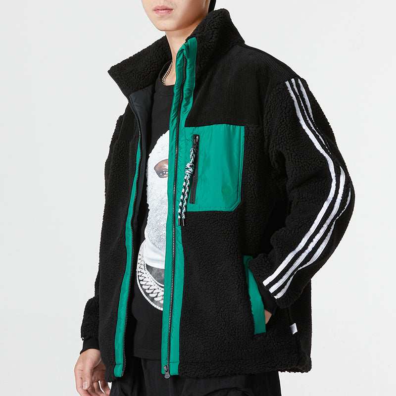 Men's adidas Util Jkt Pad2 Sports Windproof Stripe Stay Warm Jacket Black HN4772
