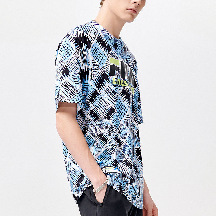 Men's FILA FUSION Full Print Pattern Loose Knit Short Sleeve T11M125103F-RB