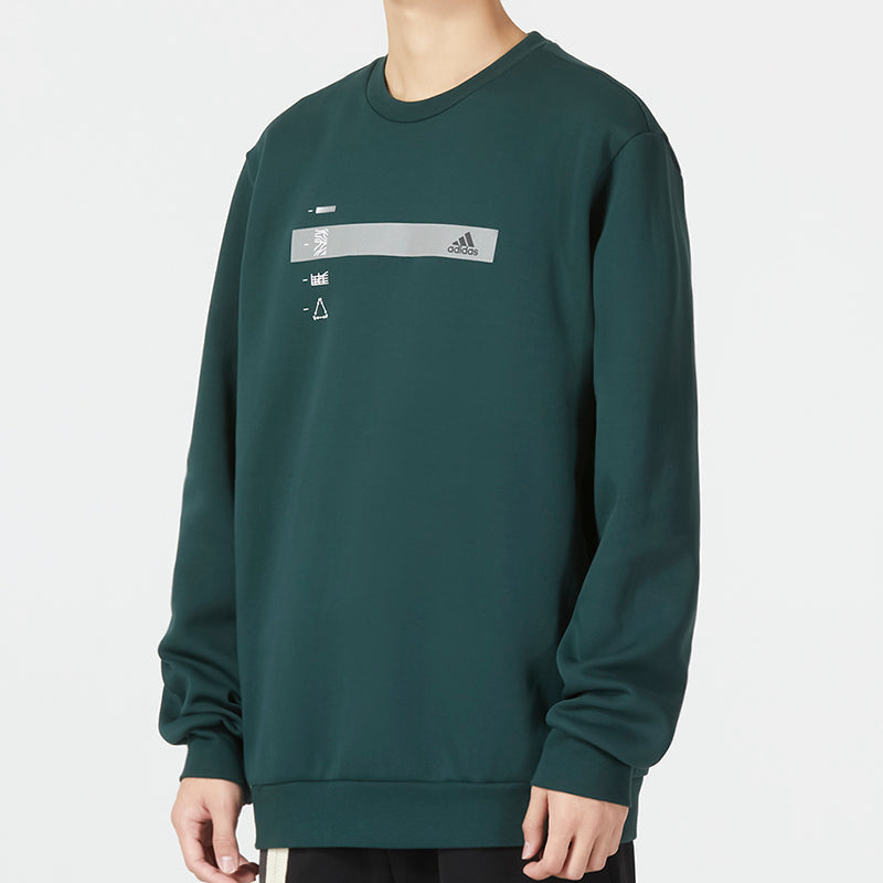 adidas Alphabet Pattern Pullover Round Neck Long Sleeves Hoodie Men's Green HN9022