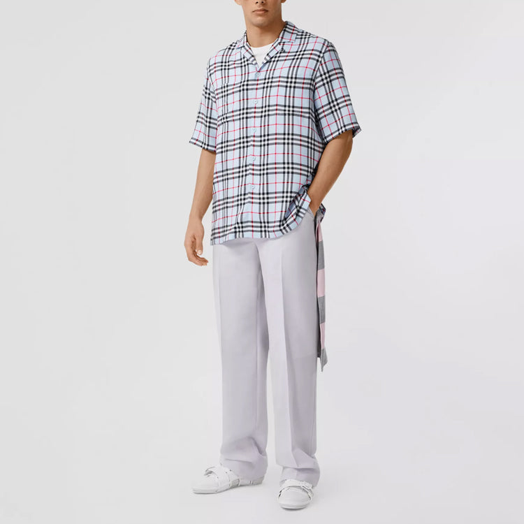 Men's Burberry Vintage Plaid Short Sleeve Shirt Light Blue 80258221