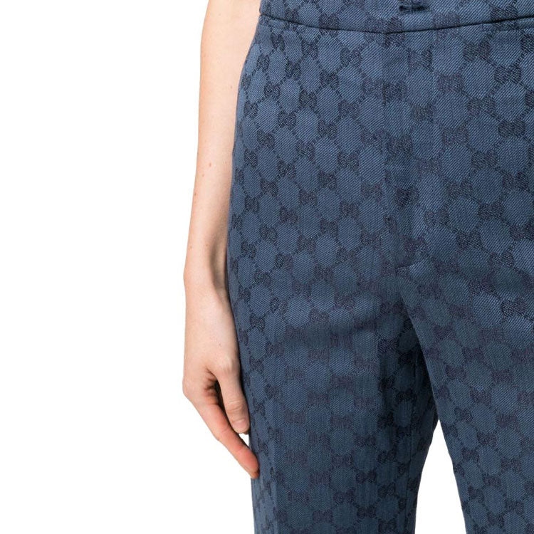 (WMNS) Gucci GG Linen Cotton Jacquard Pant 'Light Blue' 756517-ZAMC5-4258