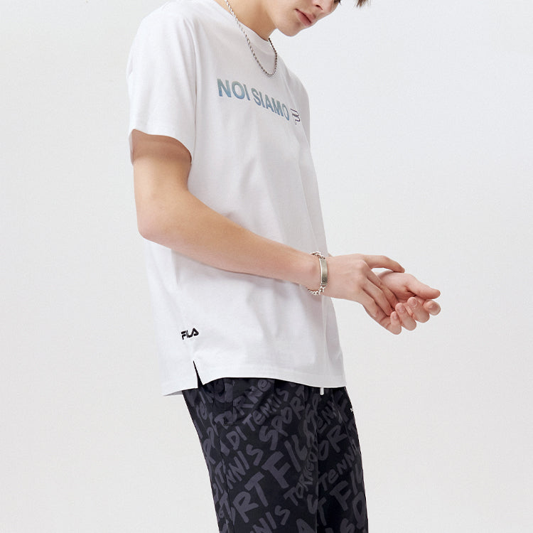 Men's FILA FUSION Alphabet Logo Printing Sports Knit Short Sleeve White T11M121114F-WT