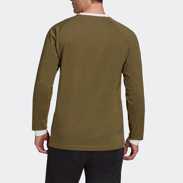 Men's adidas originals Classic 3 Stripe Long Sleeves Olive T-Shirt H37779