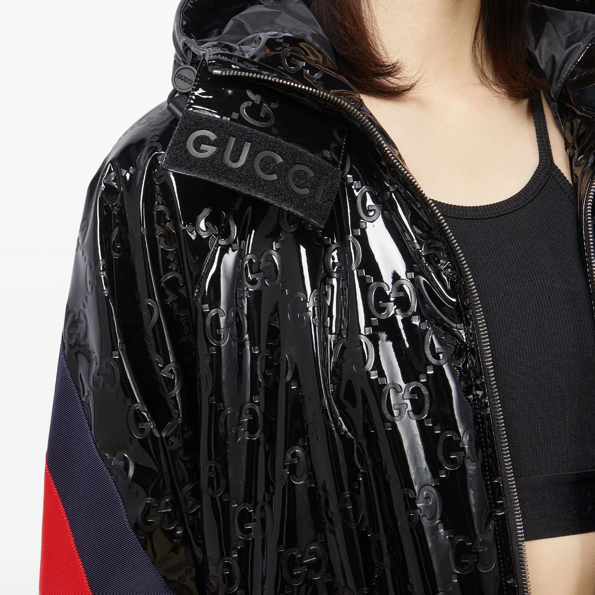 (WMNS) Gucci GG Lacquer Fabric Coat With Web 'Black' 771717-ZAPKY-1043