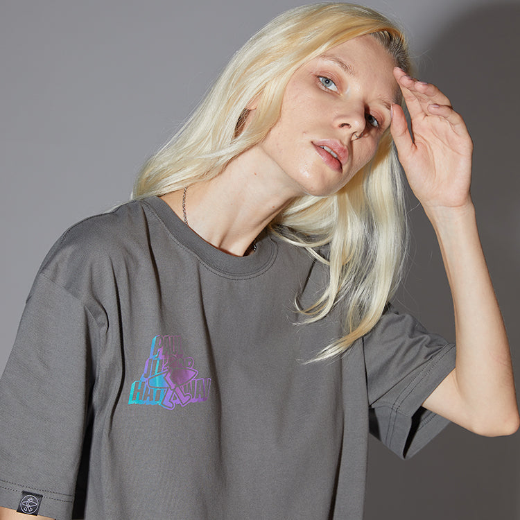 PJs Vigor Surf Laser Colorful Alphabet Pattern Basic Casual Pure Cotton Short Sleeve Unisex Gray 20SSTS1002-P