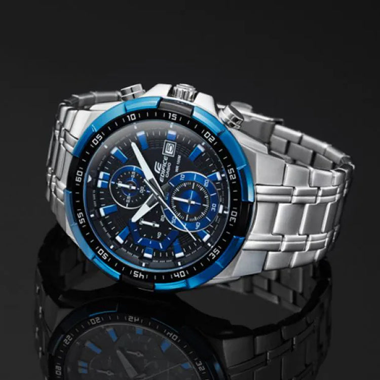 CASIO EDIFICE Waterproof Stainless Steel Strap Mens Black/Blue Analog EFR-539D-1A2