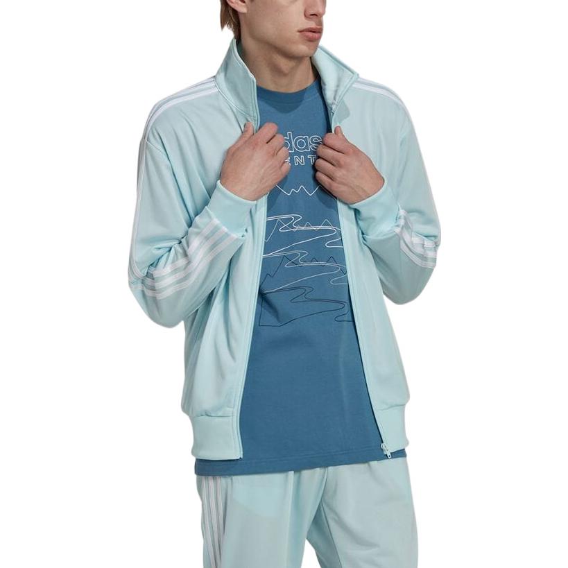 Men's adidas logo Printing Stand Collar Zipper Jacket Japanese Version Blue HL9341