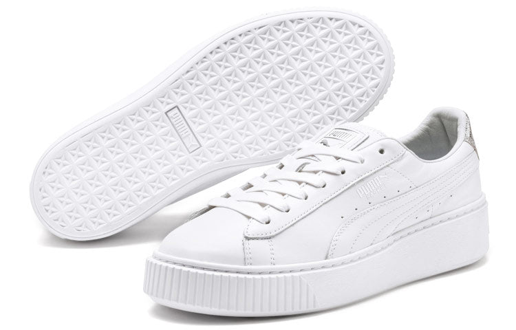 (WMNS) PUMA Basket Platform Sneakers White/Silver 369840-02