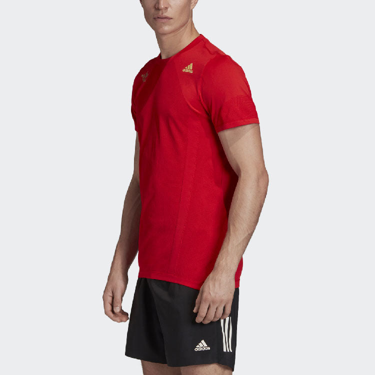 Men's adidas 25/7 Tee Cny Reflective Logo Running Sports Short Sleeve Red 7 Tee Cny LogoT EK2903