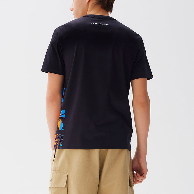 FILA Contrasting Colors Printing Pattern Sports Round Neck Short Sleeve Navy Blue F11M128110F-NV