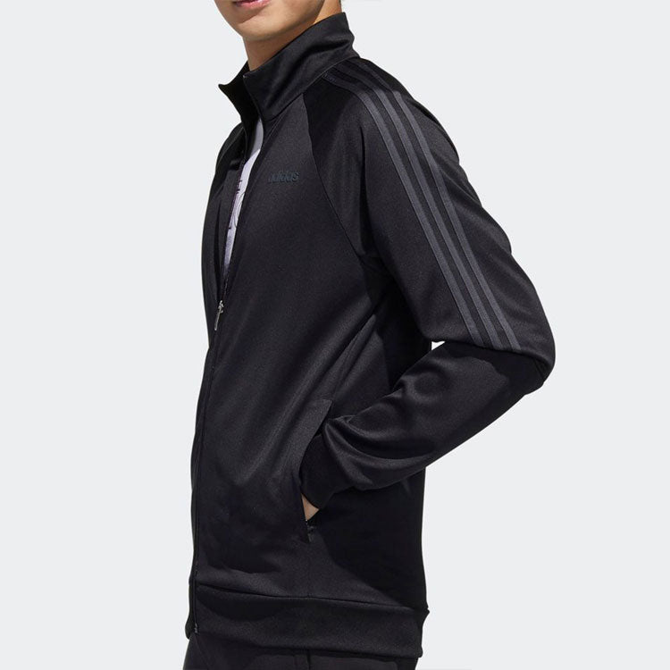 adidas Solid Color Stand Collar Gym Sports Jacket Black GD3792