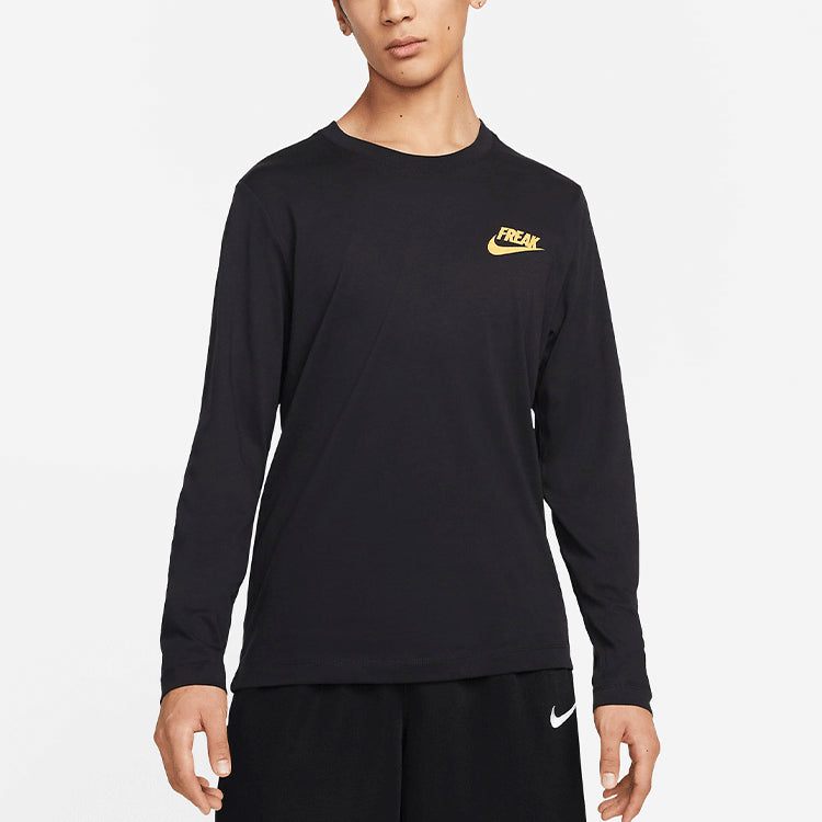 Men's Nike Logo Printing Basketball Round Neck Long Sleeves Black T-Shirt DN2943-010