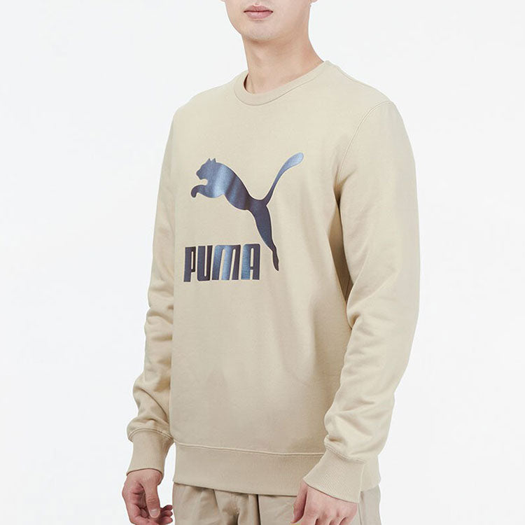 PUMA Logo Printing Sports Round Neck Pullover Khaki 535278-64