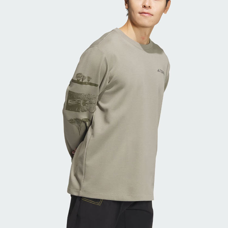 adidas x National Geographic Aeroready Graphic Long Sleeve Tee Asia Sizing 'Silver Pebble' IS9509