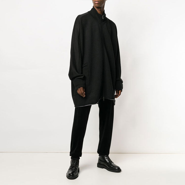 Men's Y-3 Back Logo Printing mid-length Zipper Jacket Black DQ0706