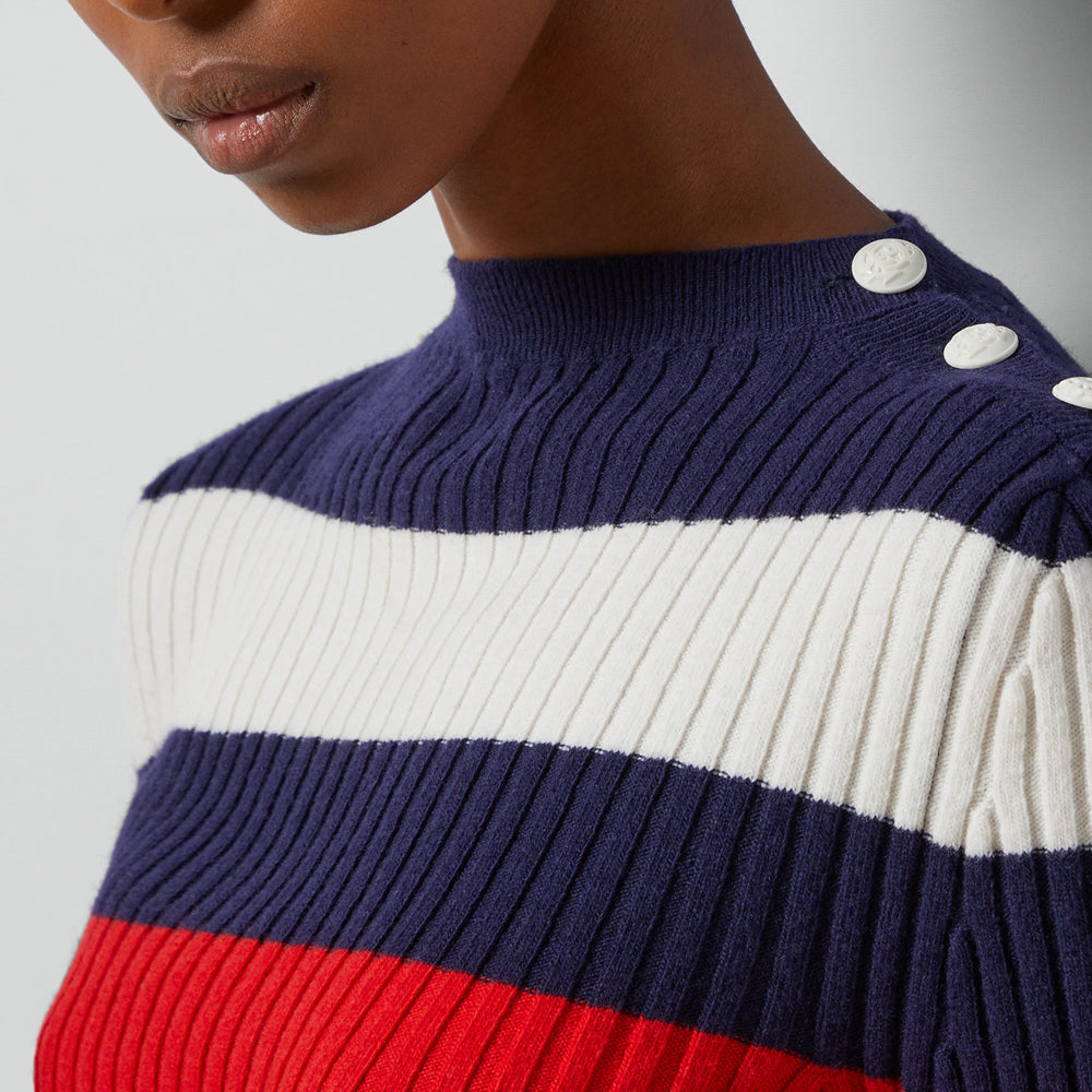 (WMNS) Gucci Striped Rib Stitch Wool Top 'Ivory Blue Red' 772969-XKDQF-9330