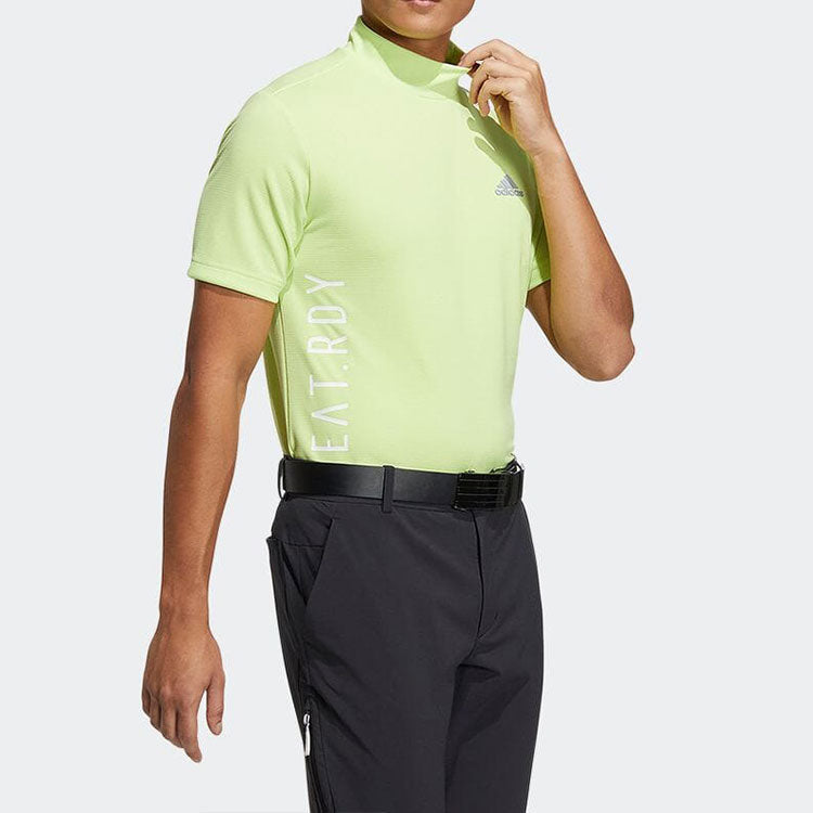 adidas Printing Logo Splicing Stand Collar Short Sleeve Green HA3121