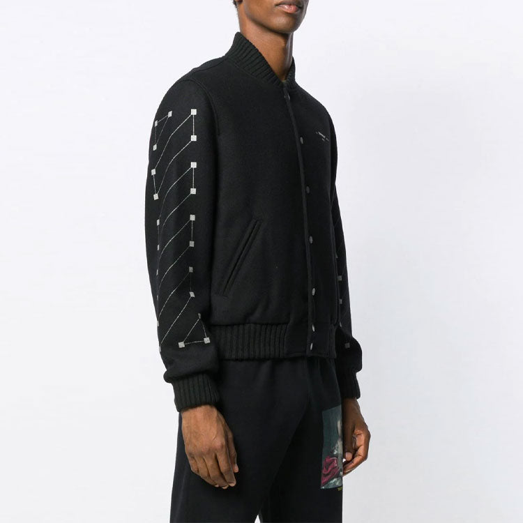 Off-White Chevron Varsity Baseball Jacket Men Black OMEA145E19A320011091