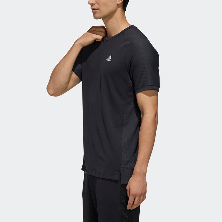 Men's adidas Logo Round Neck Sports Short Sleeve Black T-Shirt FK1418