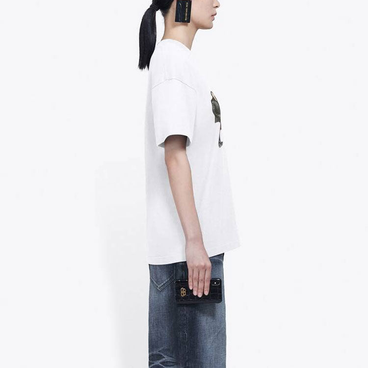 (WMNS) Balenciaga Band Portrait Printing Logo Retro Short Sleeve 'White' 612965TIV479000