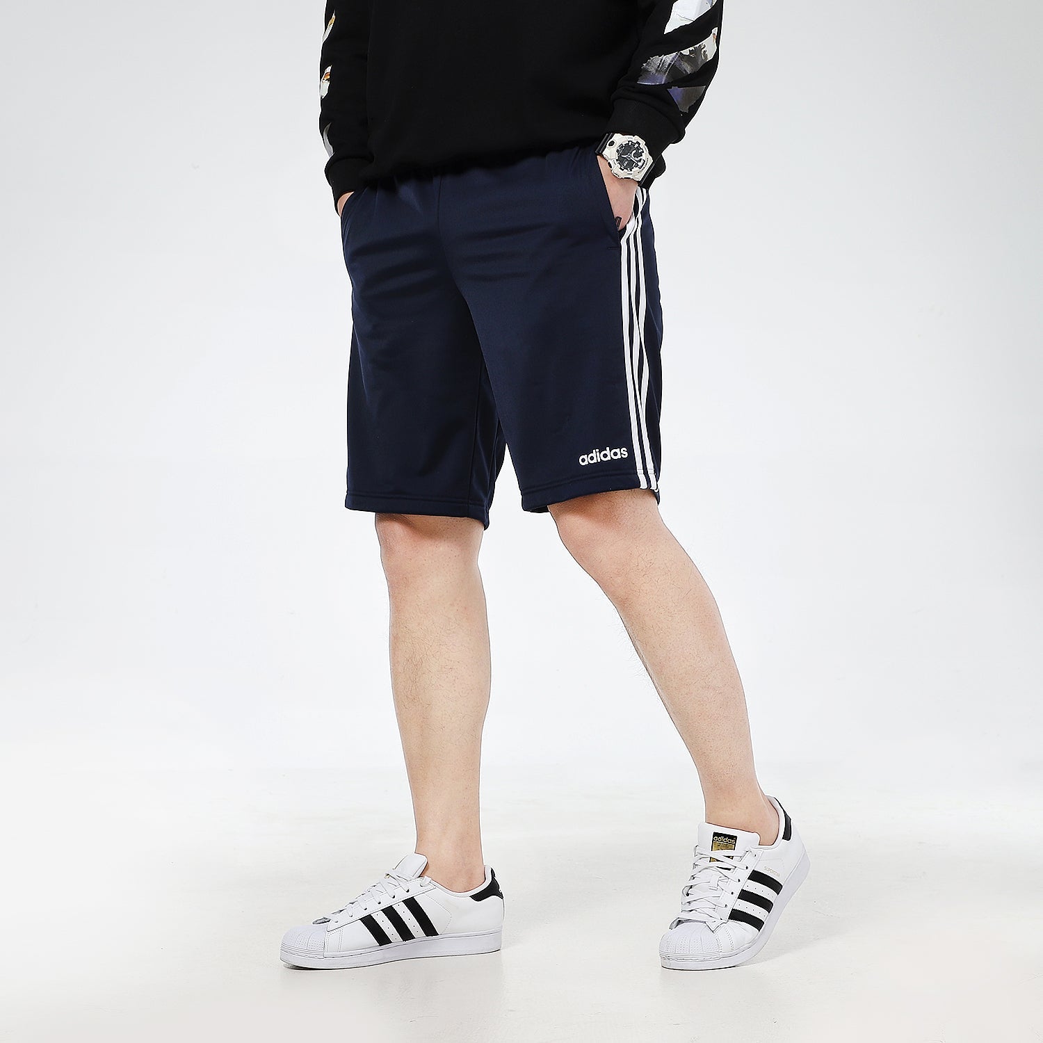 adidas Casual Sports Breathable Gym Knit Shorts Navy Blue DZ8480
