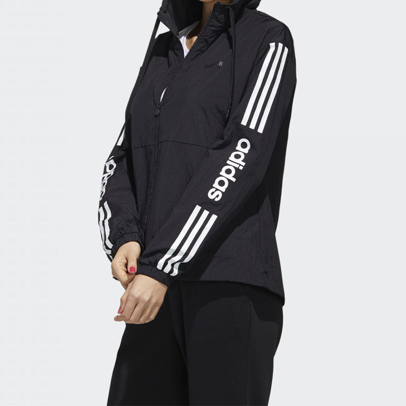 (WMNS) adidas neo Printing Hooded Jacket Black FP7390