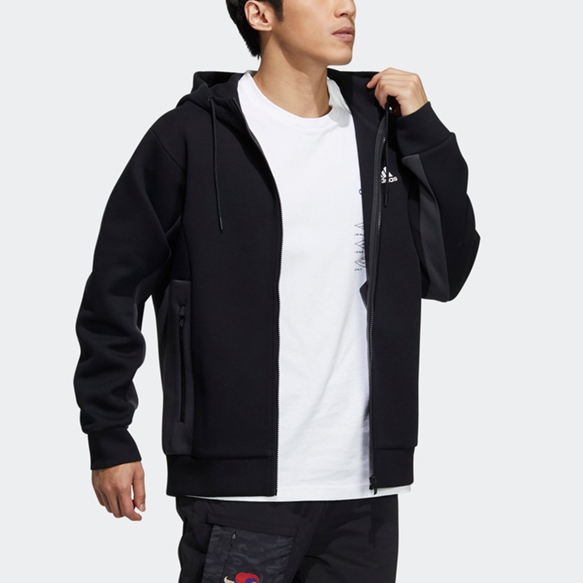 adidas St Kn Spcr Jkt Contrasting Colors Pocket Knit Sports hooded Logo Jacket Black H39239