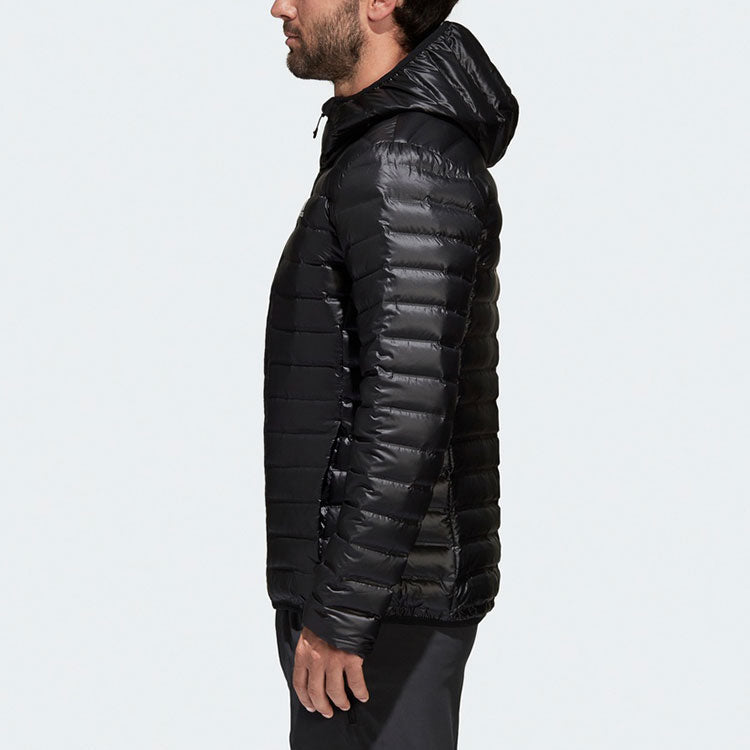 adidas MENS Casual Sports Hooded Down Jacket Black BQ7782