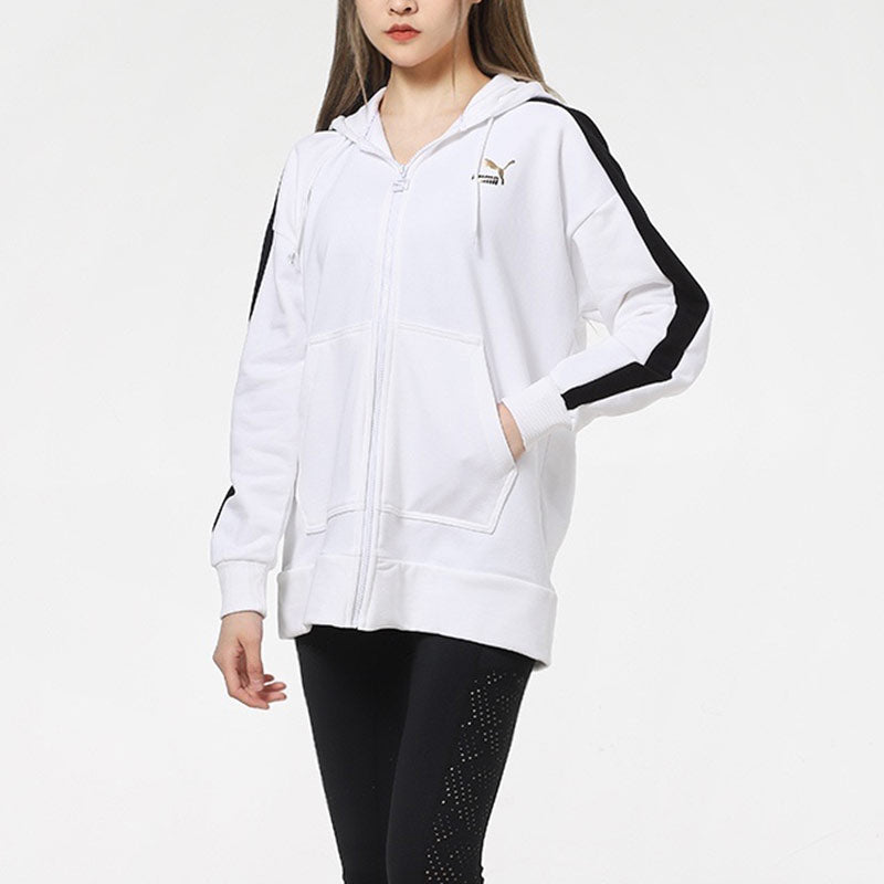 (WMNS) PUMA Full-Zip Sleeve Striped Jacket 'White Black' 531278-02