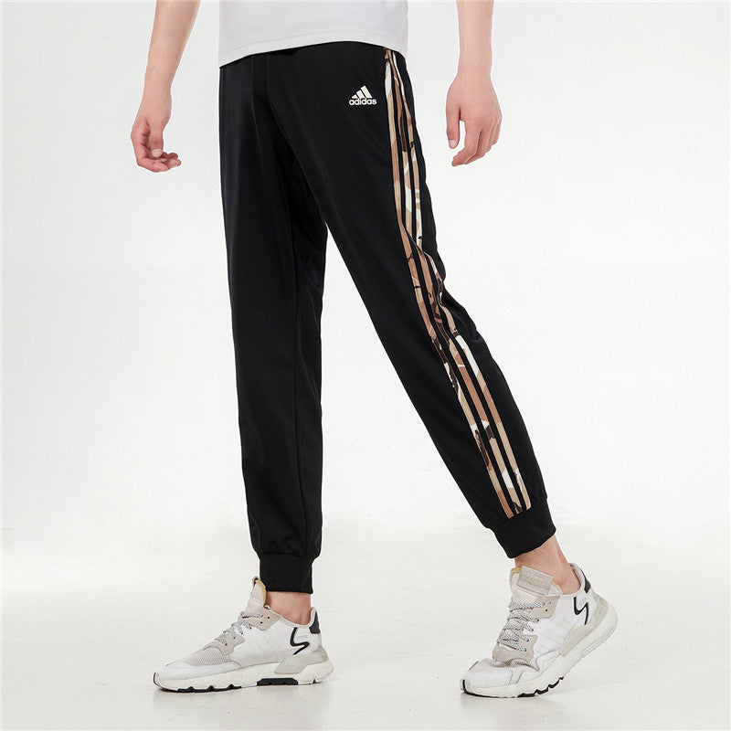 Men's adidas Contrasting Colors Stripe Knit Bundle Feet Sports Pants/Trousers/Joggers Black H48439