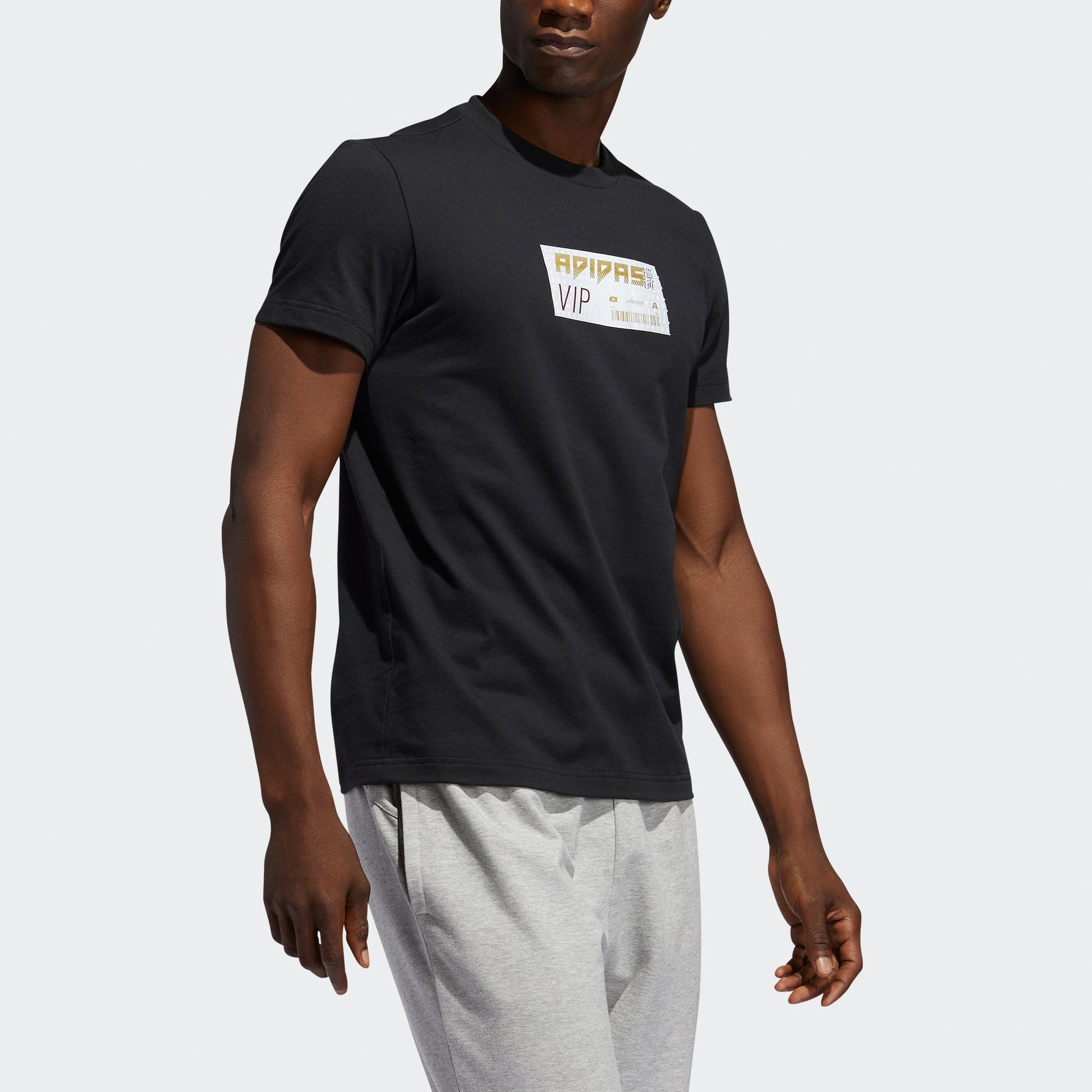 adidas M Gfx T Lng Logo Printing Sports Round Neck Short Sleeve Black FT2798