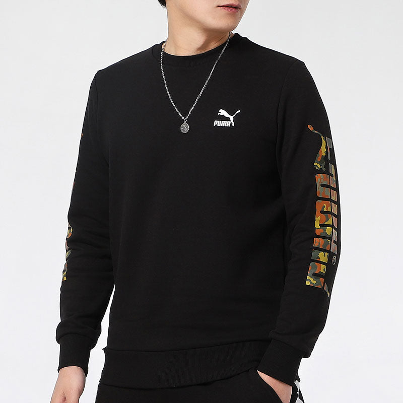 PUMA Logo Long Sleeve Sweatshirt 'Black Gold White' 531399-01