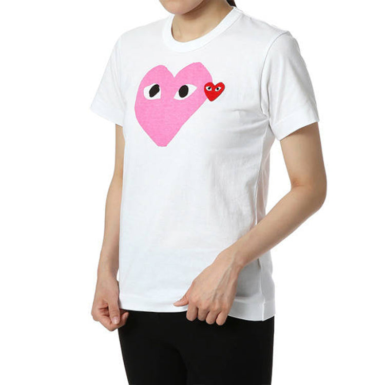 (WMNS) COMME des GARCONS PLAY Colored Heart Tee 'White Pink' AZ-T105-051-4