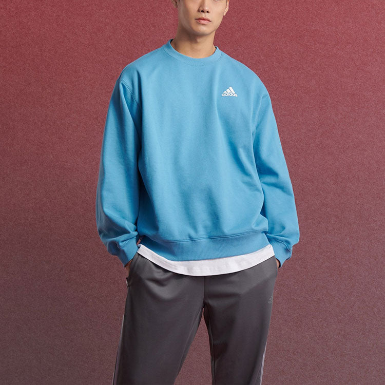 adidas Logo Sweat Solid Color Sports Round Neck Pullover Couple Style Blue H37069