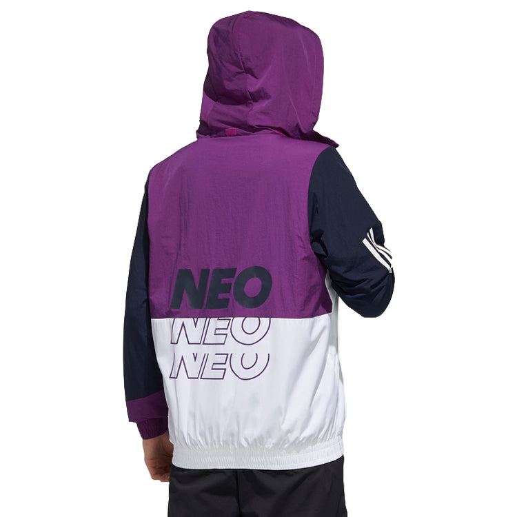 adidas neo M SS WRMLN WB Colorblock Sports Windbreaker Jacket White Purple FN6537