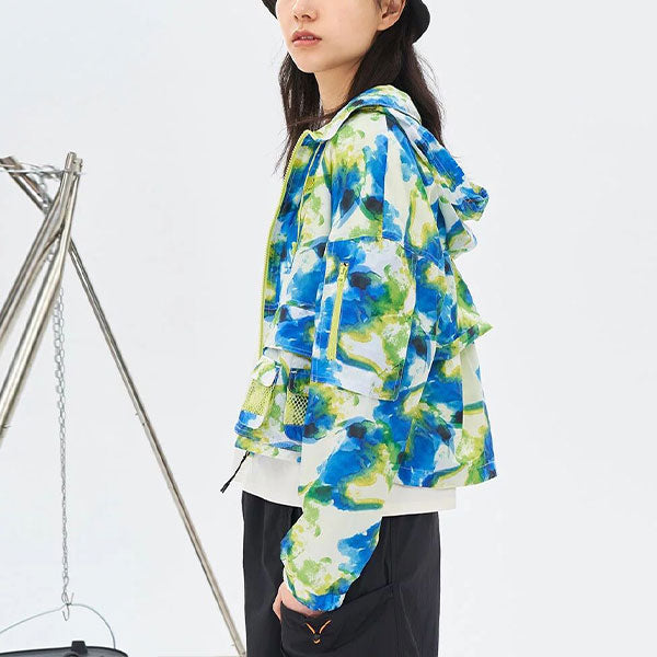 (WMNS) Skechers Casual Camo Hooded Jacket 'Green Blue' L121W024